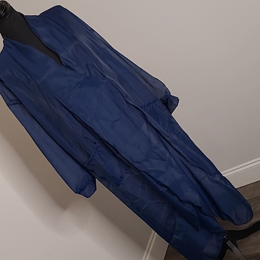 Shimmering  poly navy floorlength cover up with pockets